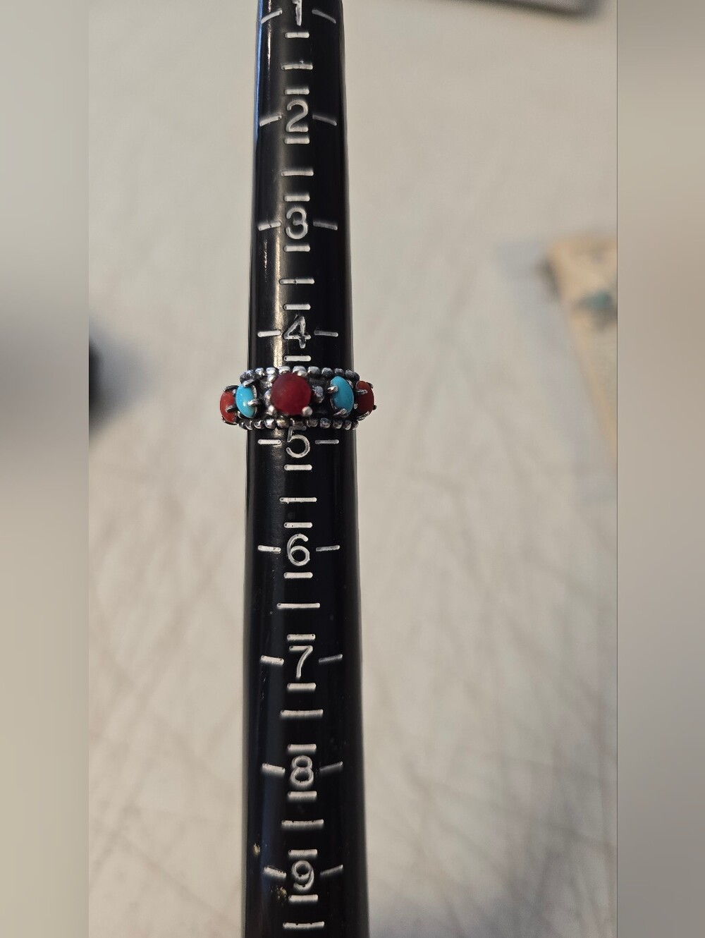 Vtg. Signed Navajo Turquoise Coral Sterling Silver Ring Size 5 READ 5.13 Grams